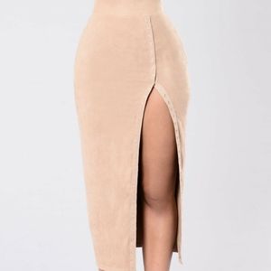 High waist nude midi skirt